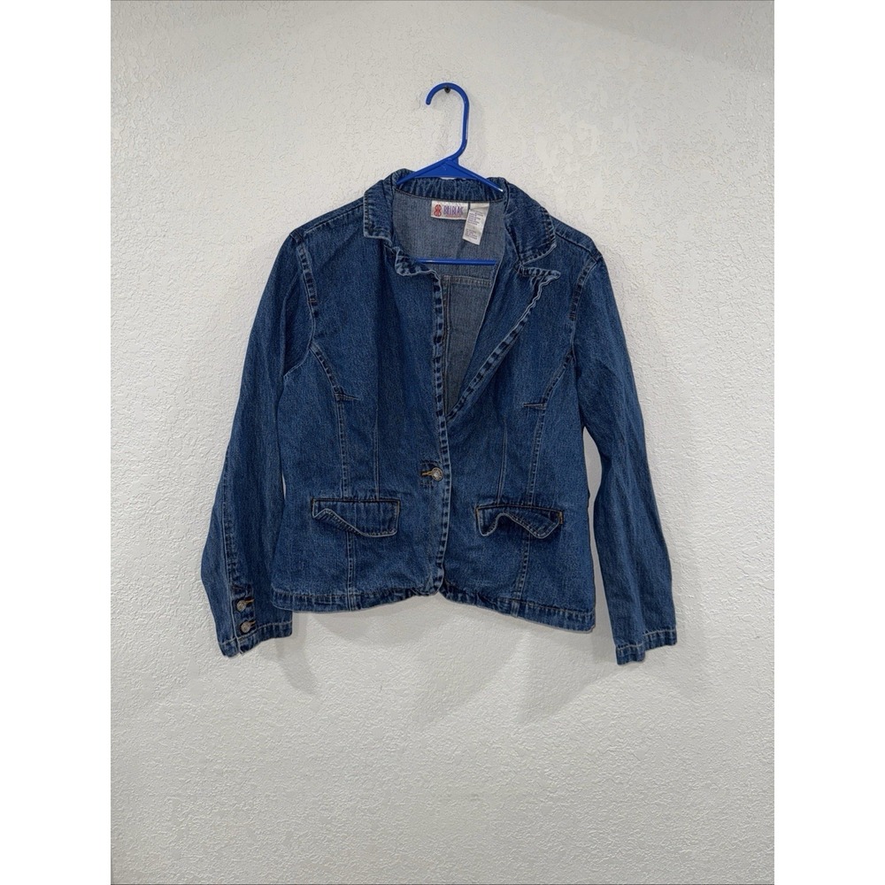 Bill Blass Blue Denim Blazer Jean Jacket Womens Size Large
